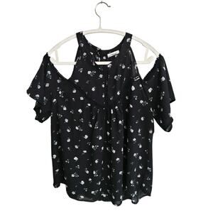 Floral Whimsigoth floral flowy top sz L lightweight peekaboo shoulder dainty